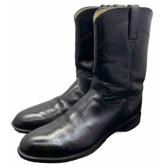 Justin Boots Black Leather Western Roper Cowboy Boots 3133 Mens 10.5 Fast Ship main image 14